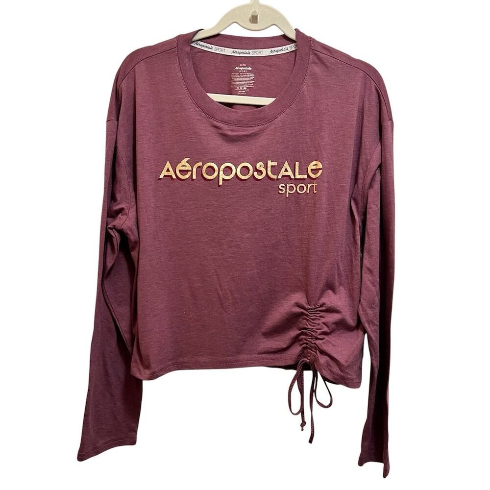 Aeropostale Sport Women's XL Mauve Cropped Long Sleeve Top Ruched Detail